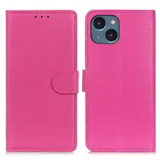  iPhone 15 Plus Fodral Litchi L&auml;der Rosa - Teknikhallen.se