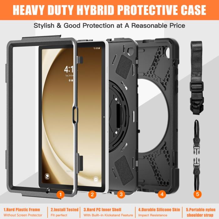 Bild 4,  Samsung Galaxy Tab A9 Plus Skal 360 Rotation Shockproof Med Rem - Teknikhallen.se