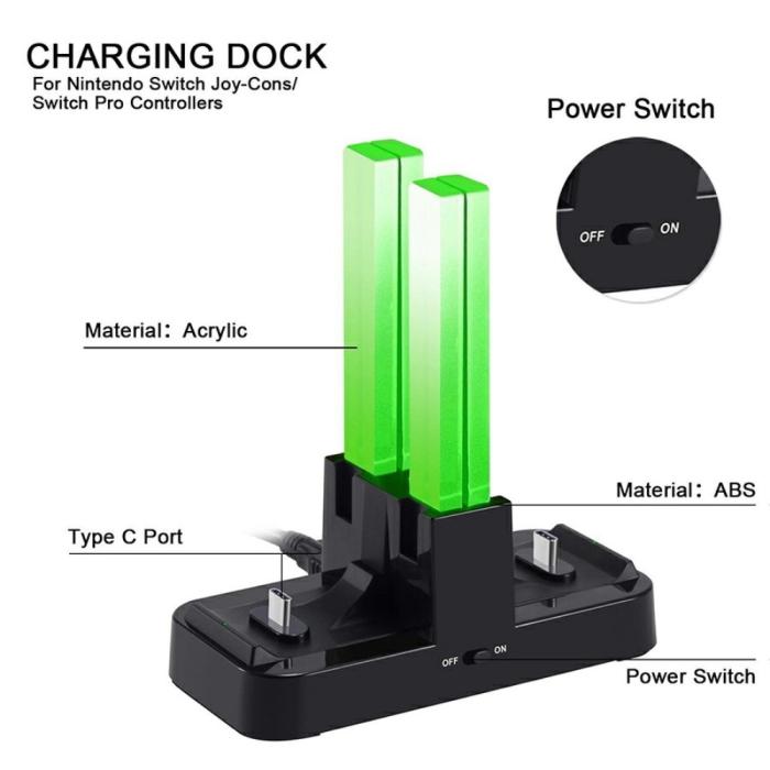 Bild 3, DOBE DOBE LED Laddningsstation För Joy-Con/Pro Handkontroller Svart - Teknikhallen.se