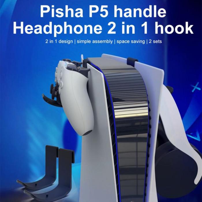 Bild 4, iPega iPega 2-PACK Fäste För PS5 Handkontroll/Pulse Headset Svart - Teknikhallen.se