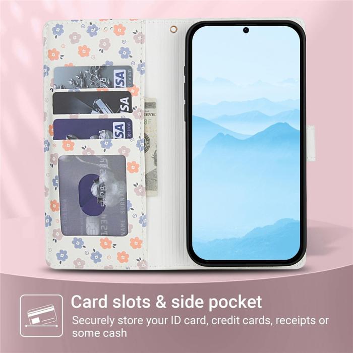 Bild 6,  Samsung Galaxy S26 Fodral Rhombus Läder Blommor Vit - Teknikhallen.se