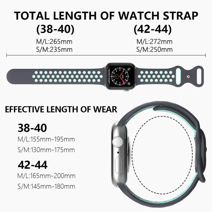 Bild 4, ColorPop Sportarmband Dual-Color Apple Watch 42/41/40/38 mm (M/L) Grå/Teal - Teknikhallen.se