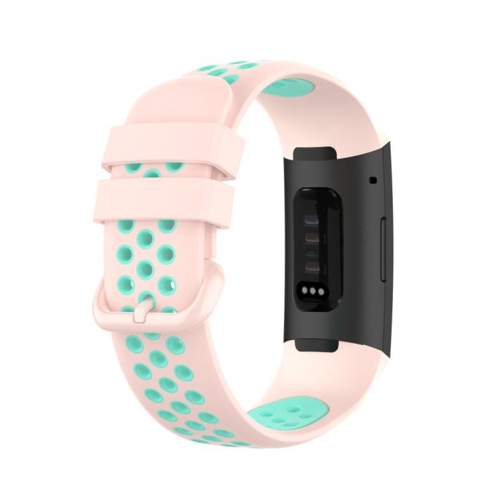Bild 2,  Fitbit Charge 4/3 Silikon Träningsarmband Ljus Rosa/Grön - Teknikhallen.se