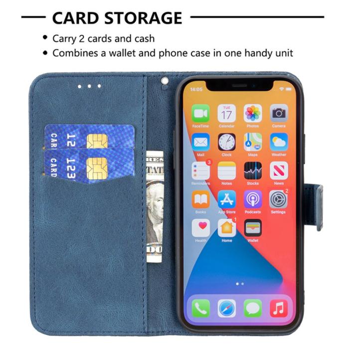 Bild 5,  iPhone 13 Mini - Fjäril Tryck Läder Fodral - Blå - Teknikhallen.se