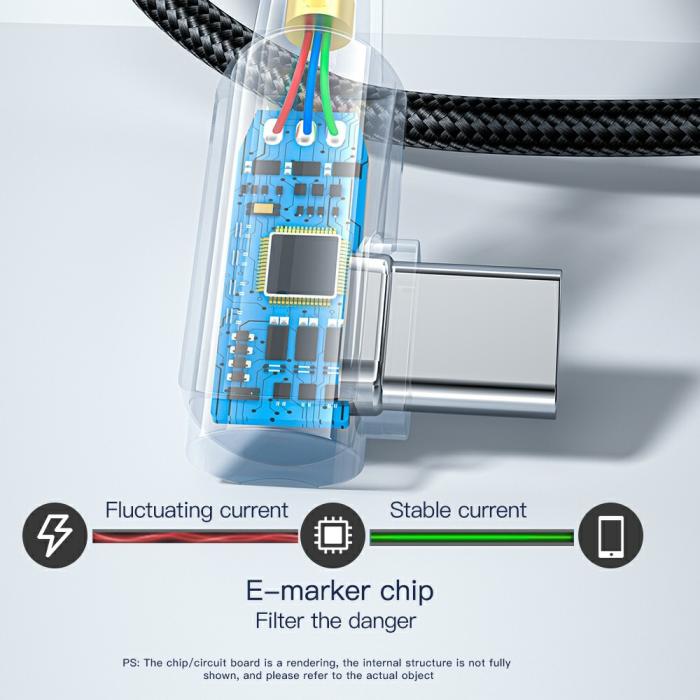 Bild 6, ESSAGER ESSAGER 2m 60W PD USB-C - USB-C Elbow Laddningskabel Svart - Teknikhallen.se