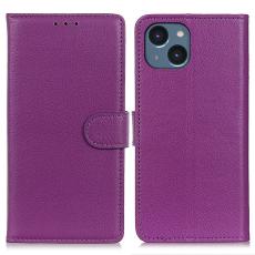  iPhone 15 Plus Fodral Litchi L&auml;der Lila - Teknikhallen.se