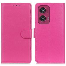  Motorola Edge 50 Fusion 5G Litchi L&auml;der Fodral Rosa - Teknikhallen.se