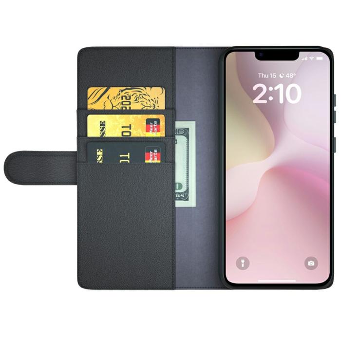 Bild 2,  iPhone 17e / 16e Fodral Premium Äkta Läder Svart - Teknikhallen.se