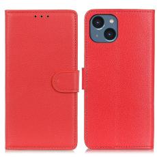  iPhone 15 Plus Fodral Litchi L&auml;der R&ouml;d - Teknikhallen.se
