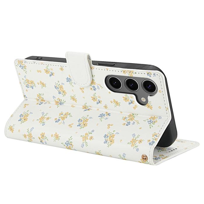 Bild 3,  Samsung Galaxy S26 Fodral Rhombus Läder Blommor Vit - Teknikhallen.se