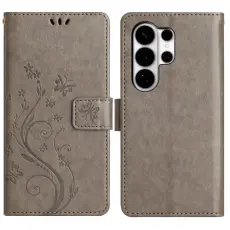  Samsung Galaxy S26 Ultra Fodral Med Blommigt Tryck Gr&aring; - Teknikhallen.se