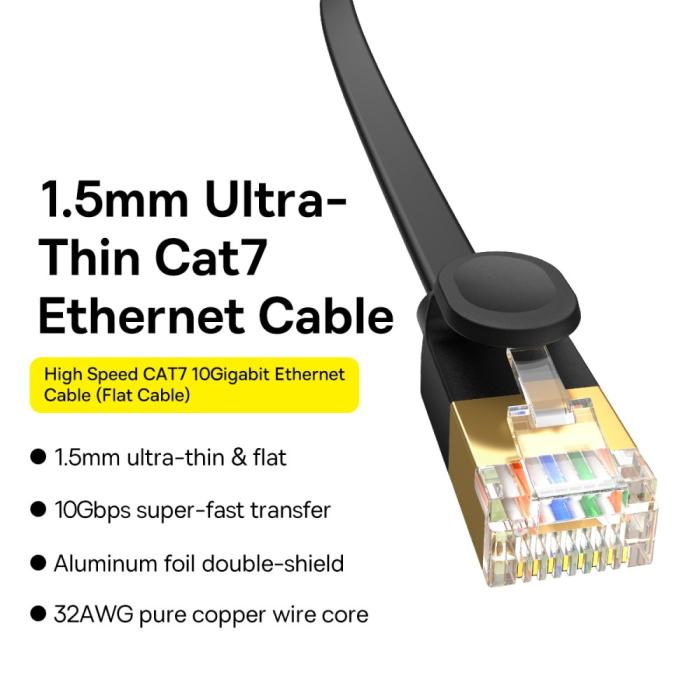 Bild 2, BASEUS BASEUS 2 m Cat7 RJ45 Nätverkskabel Svart - Teknikhallen.se