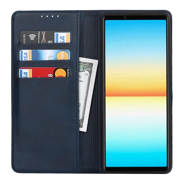 Bild 2,  Sony Xperia 10 IV Fodral Flip Läder Mörk Blå - Teknikhallen.se