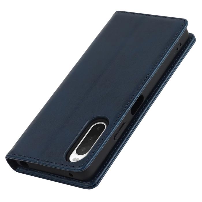 Bild 6,  Sony Xperia 10 IV Fodral Flip Läder Mörk Blå - Teknikhallen.se