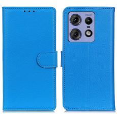  Motorola Edge 50 Pro 5G Fodral Litchi L&auml;der Bl&aring; - Teknikhallen.se
