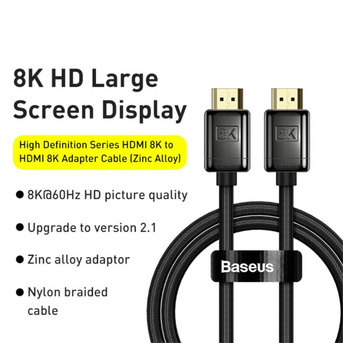 Bild 2, BASEUS Baseus 1m 8K HD 60Hz HDMI - HDMI Nylon Kabel Svart - Teknikhallen.se