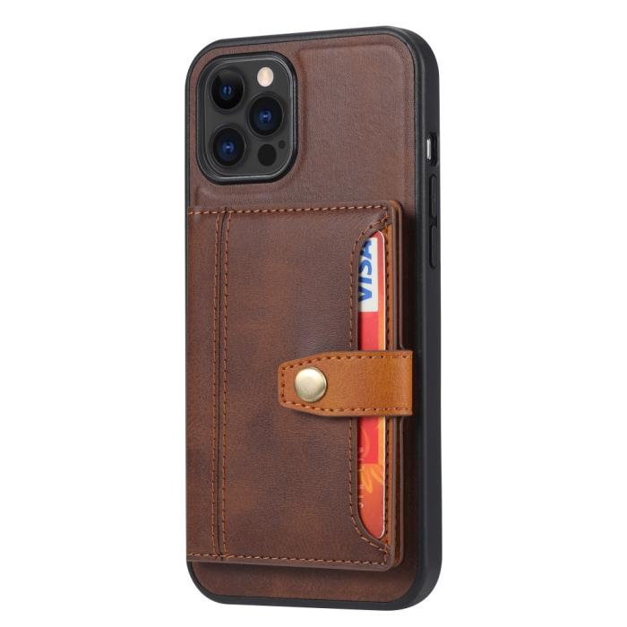 Bild 2,  iPhone 12 / 12 Pro - Läder Skal Med Kortfack - Brun - Teknikhallen.se