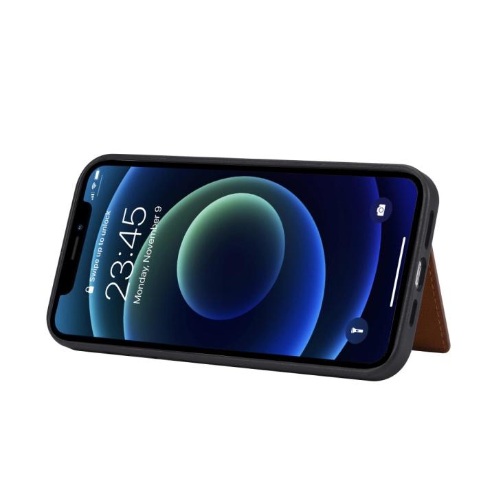Bild 5,  iPhone 12 / 12 Pro - Läder Skal Med Kortfack - Brun - Teknikhallen.se