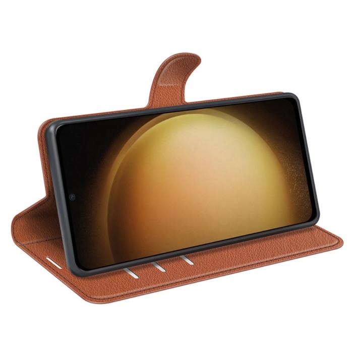 Bild 3,  Samsung Galaxy S24 Plus Fodral Litchi Textur Brun - Teknikhallen.se