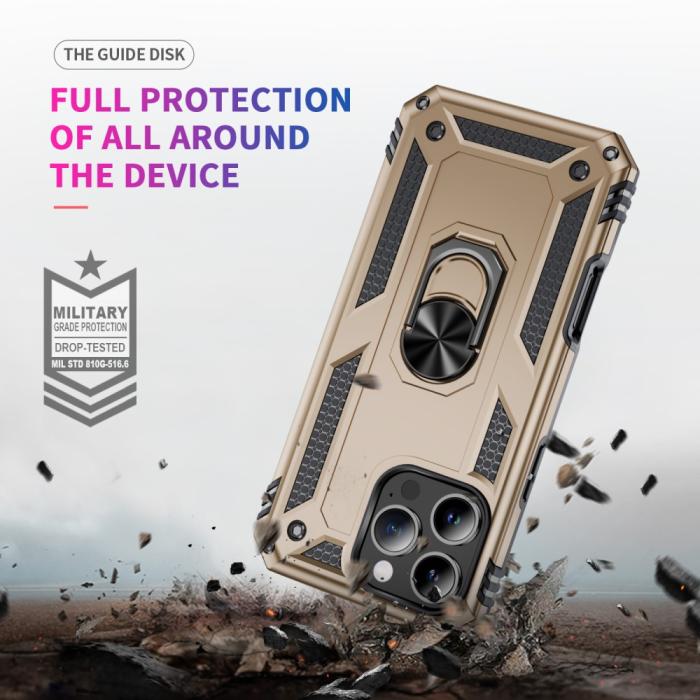 Bild 6,  iPhone 16 Pro Max Skal Shockproof Hybrid Ring Guld - Teknikhallen.se