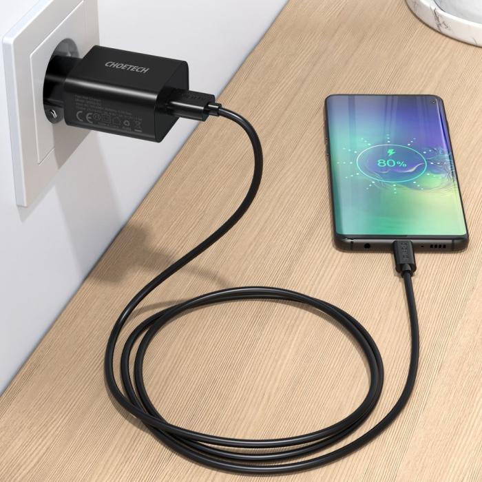 Bild 4, Choetech Choetech 18W PD USB-A Väggladdare Svart - Teknikhallen.se