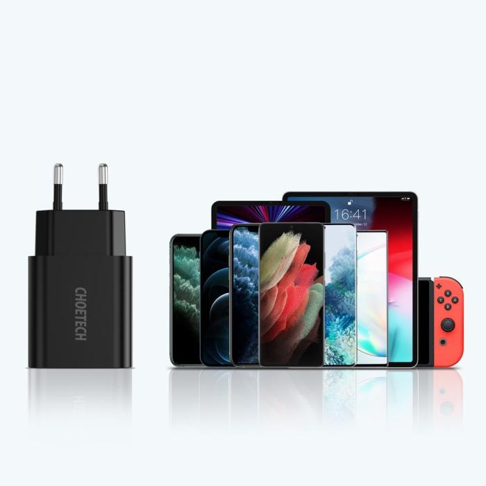 Bild 5, Choetech Choetech 18W PD USB-A Väggladdare Svart - Teknikhallen.se