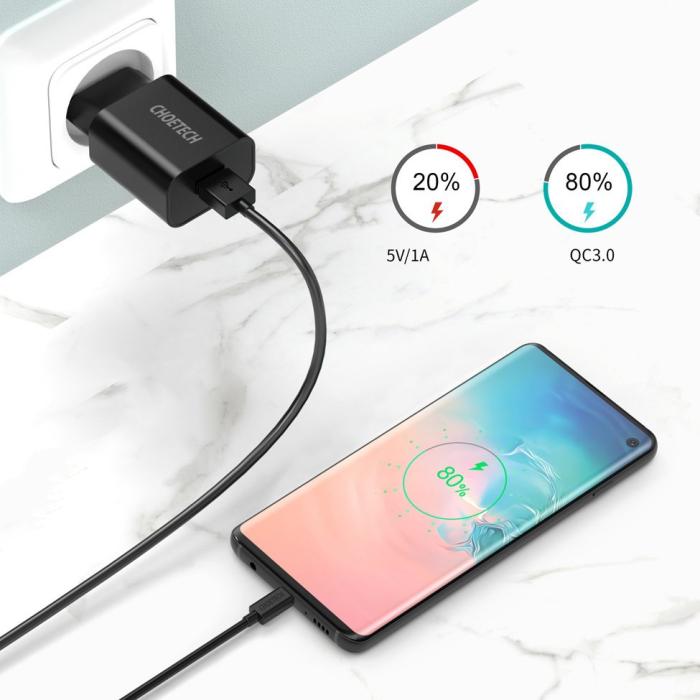 Bild 6, Choetech Choetech 18W PD USB-A Väggladdare Svart - Teknikhallen.se
