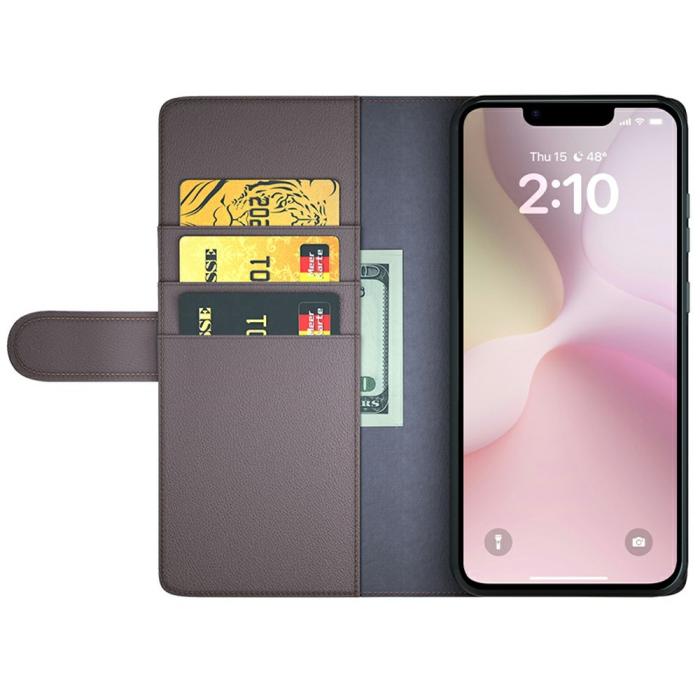 Bild 2,  iPhone 17e / 16e Fodral Premium Äkta Läder Brun - Teknikhallen.se