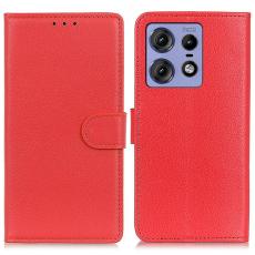  Motorola Edge 50 Pro 5G Fodral Litchi L&auml;der R&ouml;d - Teknikhallen.se