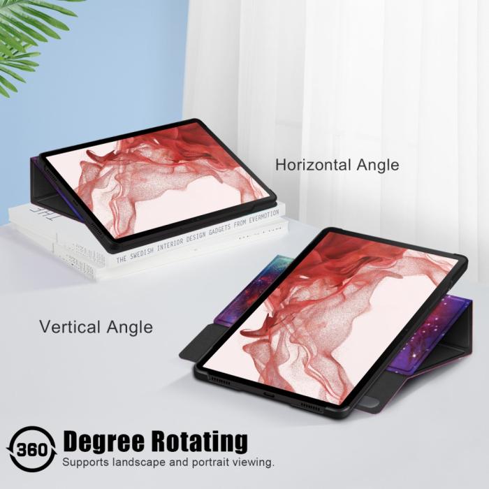 Bild 6,  Galaxy Tab S9 Plus Fodral 360° Rotation Läder Cosmic Space - Teknikhallen.se