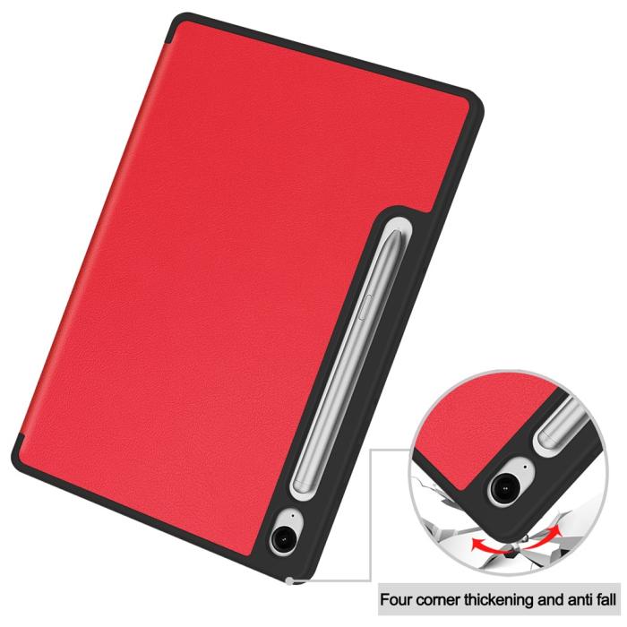 Bild 6,  Samsung Galaxy Tab S10 Lite Fodral Tri-Fold Pennhållare Röd - Teknikhallen.se