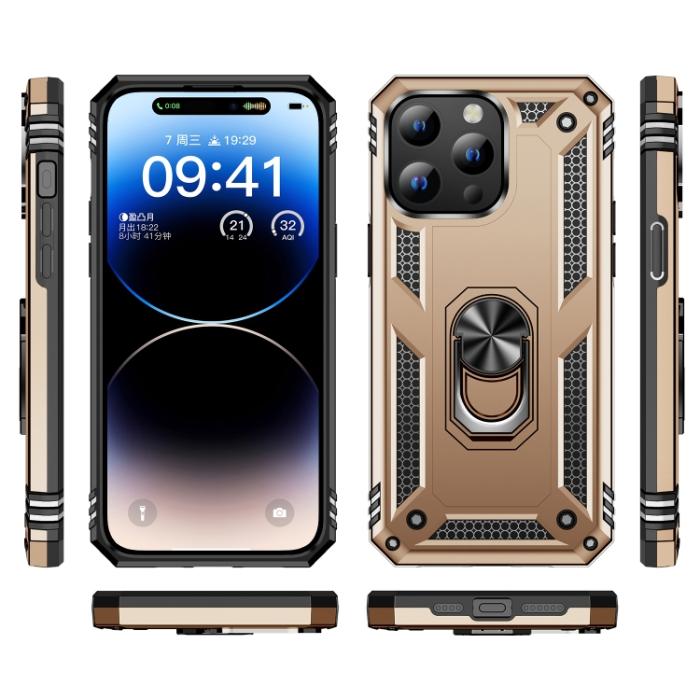 Bild 2,  iPhone 15 Pro Skal Hybrid Armor Ring Guld - Teknikhallen.se