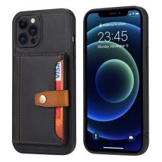  iPhone 12 / 12 Pro - L&auml;der Skal Med Kortfack - Svart - Teknikhallen.se