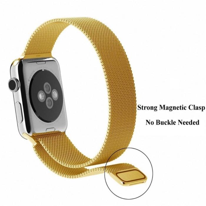 Bild 3,  Milanese Loop Metall Armband Apple Watch 42/41/40/38 mm - Guld - Teknikhallen.se