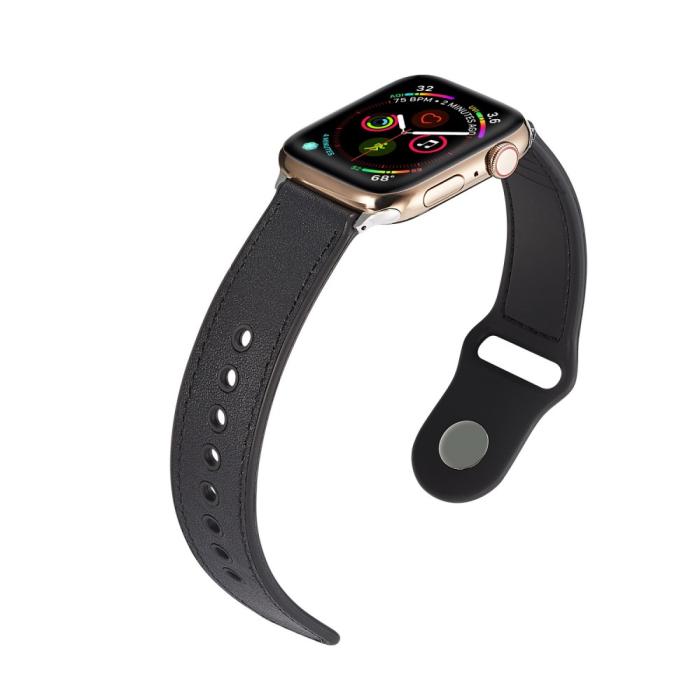 Bild 2,  Äkta Läder Armband Apple Watch 42/44/45/46/49 mm Svart - Teknikhallen.se