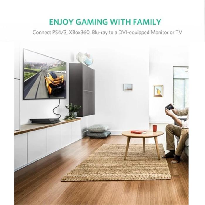 Bild 2, UGREEN UGREEN 2m HDMI Till DVI 24+1 Kabel Svart - Teknikhallen.se