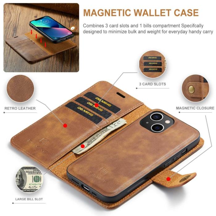 Bild 5, DG.MING DG.MING iPhone 14 2in1 Magnet Fodral / Skal Brun - Teknikhallen.se