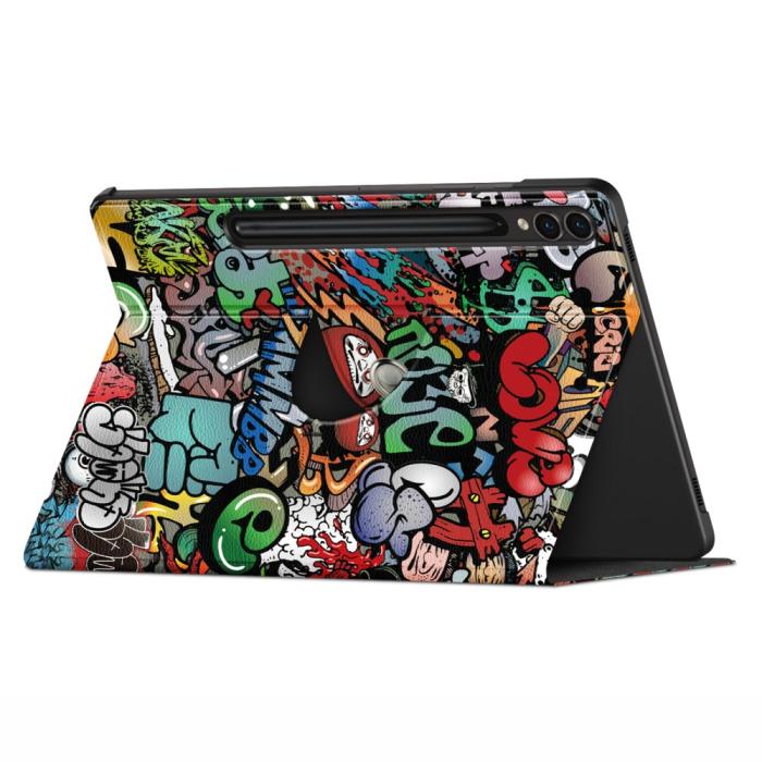 Bild 3,  Galaxy Tab S9 Plus Fodral 360° Rotation Läder Graffiti - Teknikhallen.se