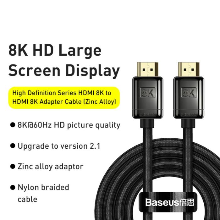 Bild 2, BASEUS Baseus 3m 8K HD 60Hz HDMI - HDMI Nylon Kabel Svart - Teknikhallen.se