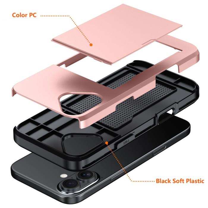 Bild 5,  iPhone 17 Skal Hybrid Med Kortfack Rosa - Teknikhallen.se