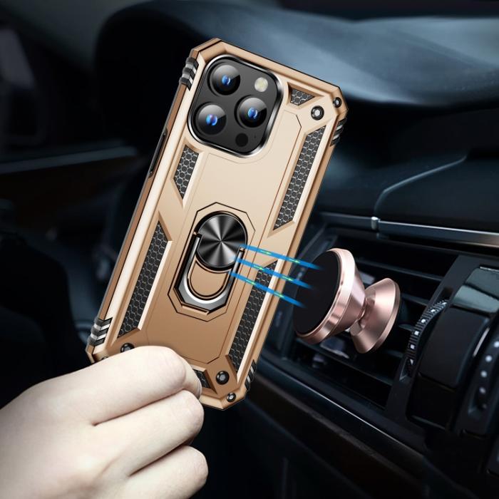 Bild 6,  iPhone 15 Pro Skal Hybrid Armor Ring Guld - Teknikhallen.se