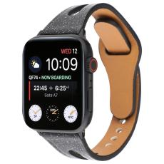  &Auml;kta L&auml;derarmband Apple Watch 42/41/40/38 mm - Svart - Teknikhallen.se