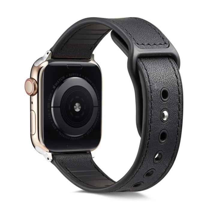 Bild 3,  Äkta Läder Armband Apple Watch 42/44/45/46/49 mm Svart - Teknikhallen.se