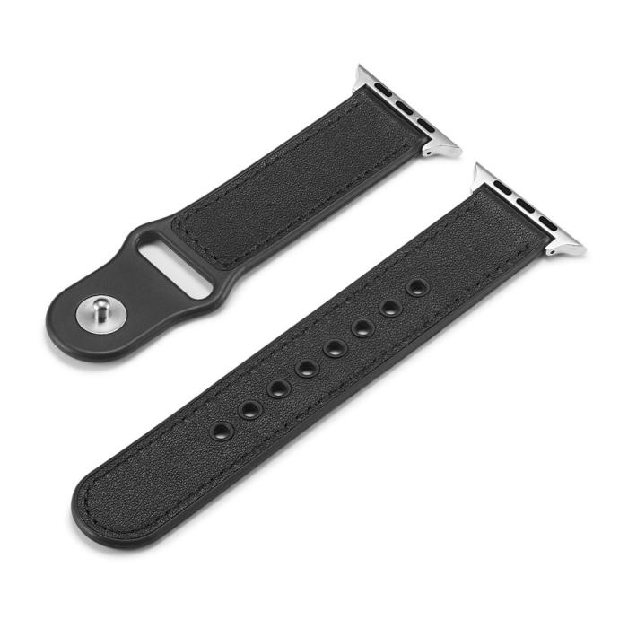 Bild 4,  Äkta Läder Armband Apple Watch 42/44/45/46/49 mm Svart - Teknikhallen.se