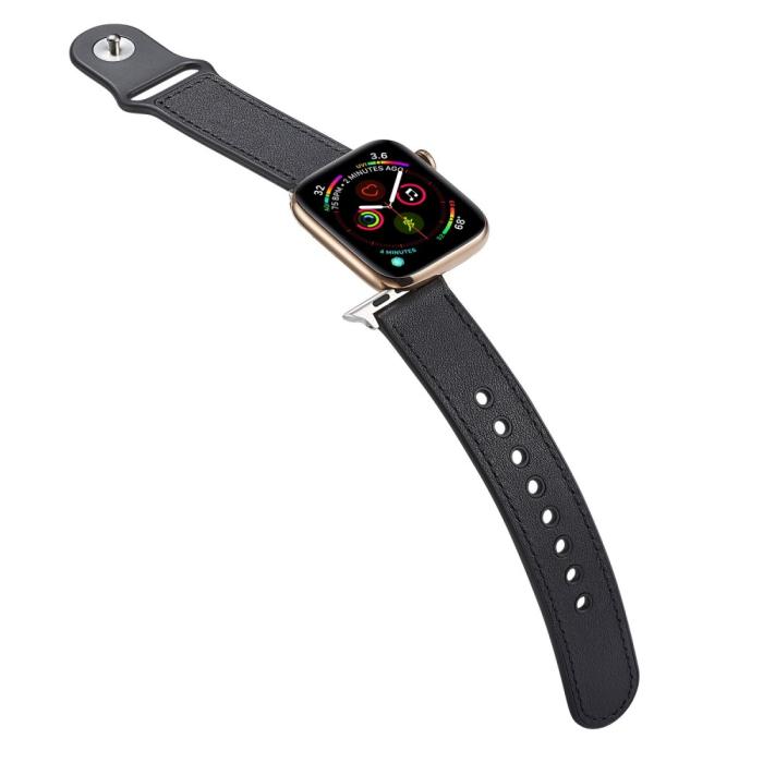 Bild 5,  Äkta Läder Armband Apple Watch 42/44/45/46/49 mm Svart - Teknikhallen.se