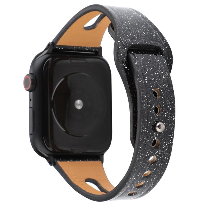 Bild 2,  Äkta Läderarmband Apple Watch 42/41/40/38 mm - Svart - Teknikhallen.se