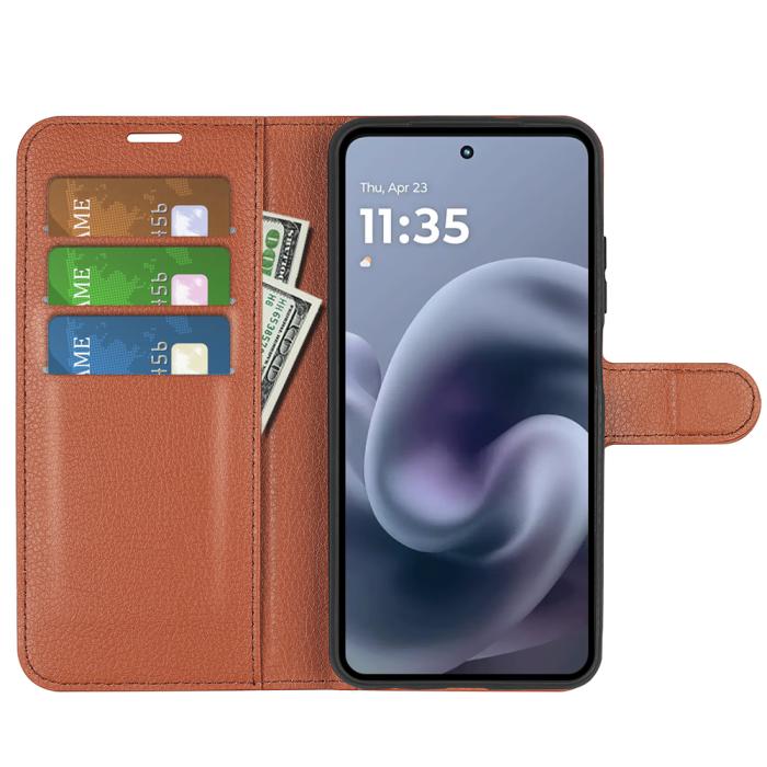 Bild 5,  Motorola Moto G86 5G Fodral Litchi Läder Brun - Teknikhallen.se