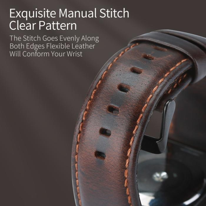 Bild 5, DUX DUCIS DUX DUCIS Apple Watch 38/40/41/42 mm Klockarmband Äkta Läder Mörk Brun - Teknikhallen.se