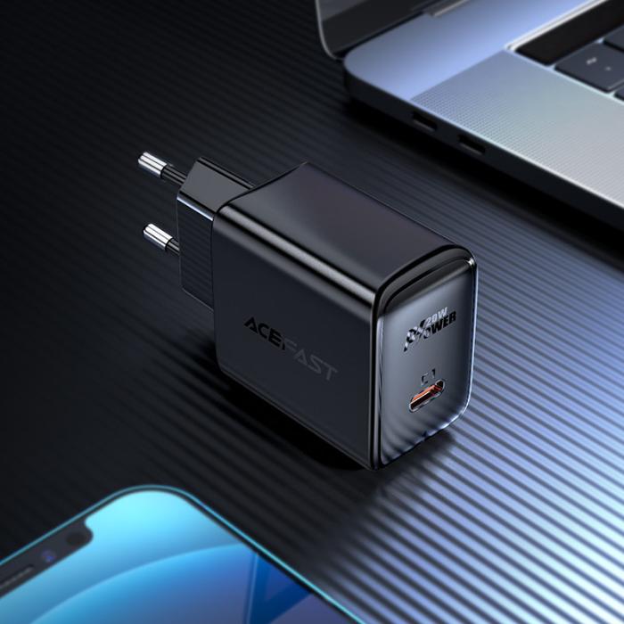 Bild 3, Acefast Acefast 20W PD USB-C Snabbladdare Väggladdare Svart - Teknikhallen.se