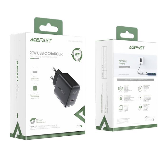 Bild 6, Acefast Acefast 20W PD USB-C Snabbladdare Väggladdare Svart - Teknikhallen.se